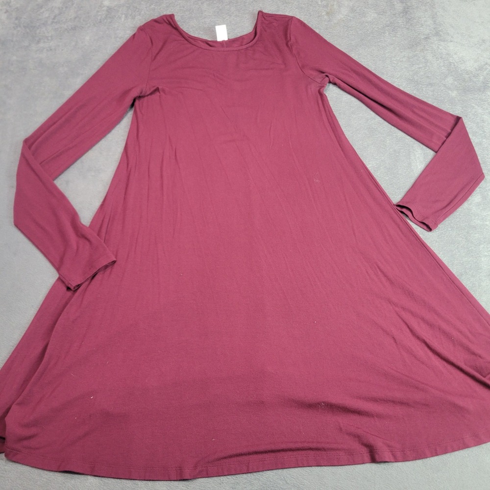 Old Navy Dress Womens XS Burgundy LS Knit Swing Marin Berry Relaxed‎ Mini 716837